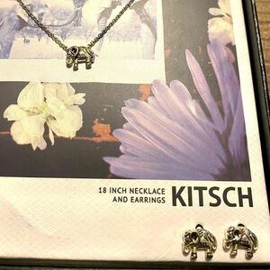 Kitsch Charm jewelry 18 Inch necklace & earrings set, Karma, silver plated brass